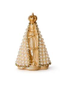 Imagem Nossa Senhora Aparecida com Pérolas e Strass em Gesso Pintada à Mão Decoração Religiosa - 1PC - Visão 2