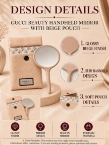 Gucci 米色手持化妝鏡 8.5*13.5cm，輕巧便攜，適合隨身補妝與化妝，適用於日常使用與節日禮物 - 米色 - 查看 6