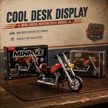 Mini Motorcycle Building Blocks Set With Acrylic Display Case, Collectible Retro Street Bike Model Kit, Desk Decor Gift - Red - View 1