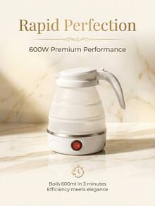 SOKANY Portable Foldable Design Electric Kettle - 600W Power, 0.6L Capacity, Made Of Food- Materials (304 Steel + Silicone), Auto Power-Off Protection, Compact And Lightweight For Travel, Home Or Office Use. - White - View 5