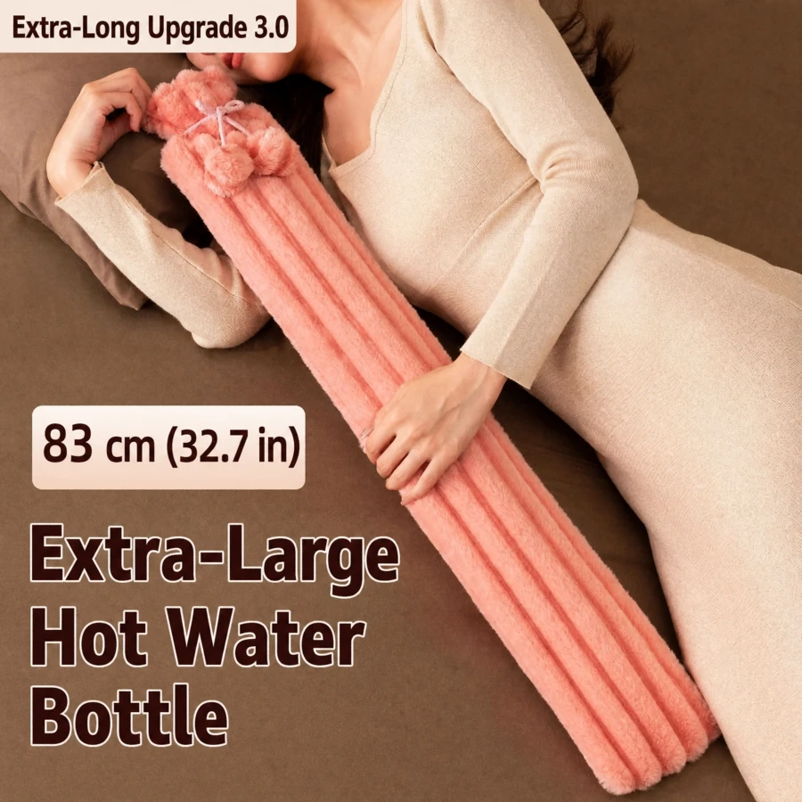 3250ml/2250ml Long Hot Water Bottle (32 Inches) – Water-Fillable Hand Warmer; Durable & Explosion-Proof; Winter Warmth Essential (Note: Internal Lining Patterns And Colors May Vary; Ribbed Cover Colors And Patterns Are Shipped At Random) - Upgraded Hot Water Bottle - View 1