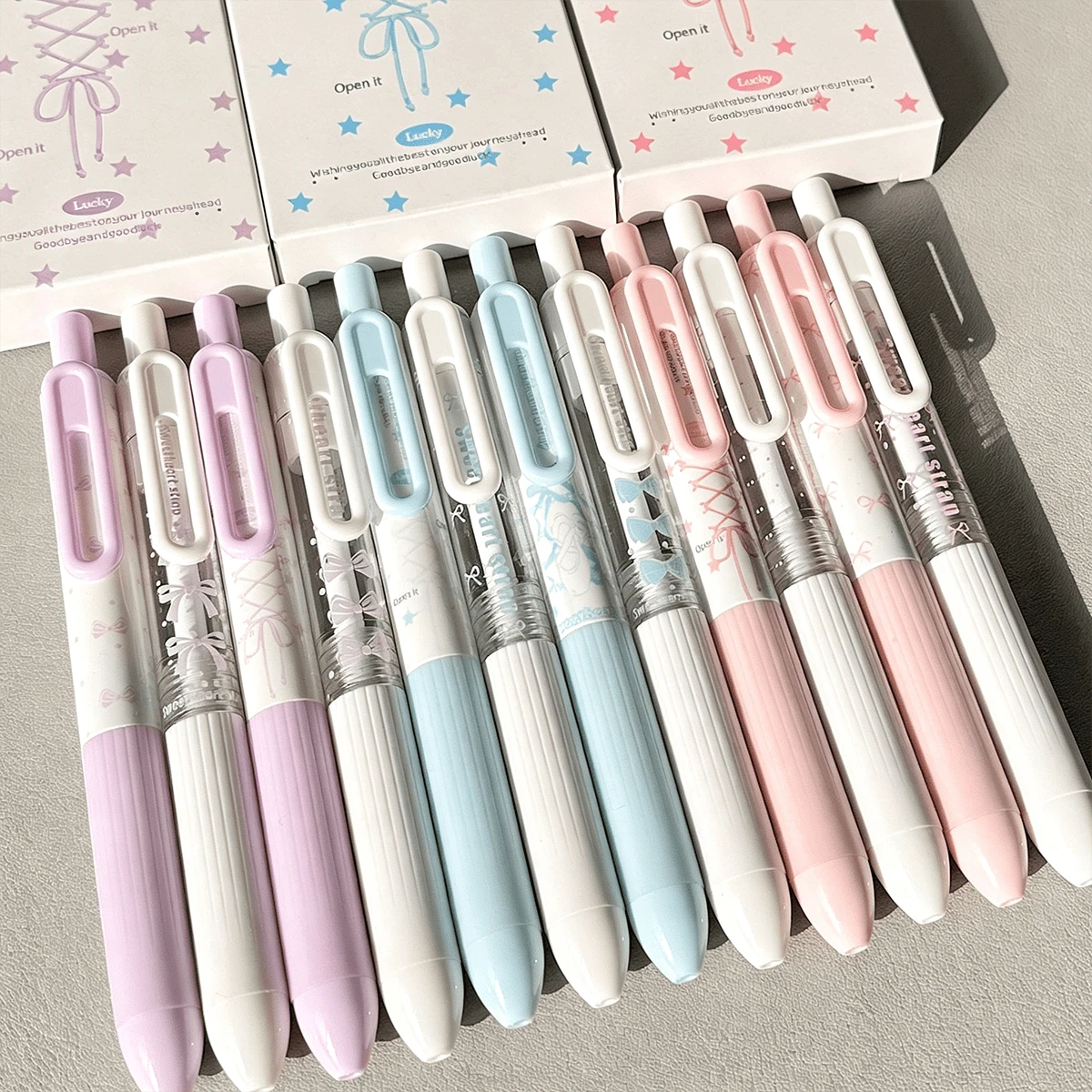 4pcs Cute Ballet Bow Ribbon Neutral Pen Set, 0.5mm ST Tip Quick-Dry Smooth Writing, Ins Style Aesthetic Student Exam School Stationery Supplies - Sets - View 1