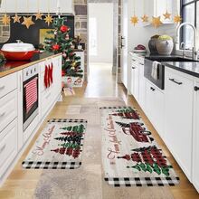 1/2/3pcs Christmas Theme Kitchen Rug, Flannel Kitchen Rug, Soft Comfortable Absorbent Non-Slip Machine Washable With Anti-Slip Backing, Suitable For Multiple Scenes: Entrance, Living Room, Bedroom, Kitchen, Dining Room, Bathroom, Laundry Room, Hallway, Christmas Holiday Home Decor Floor Mat - Multicolor - View 2