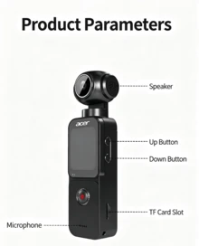 Acer S360 HD Action Camera With Stabilization, Handheld Cycling Vlog Camera, Rotating Lens, Black, Touchscreen, Standard Configuration - View 7