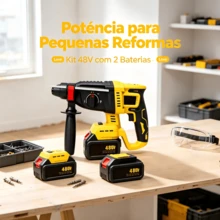Conjunto de Furadeira de Impacto Sem Fio 48V 3 em 1: Furadeira de Impacto e Martelo Hidráulico Profissional | Bateria recarregável de alta potência para concreto, paredes, alvenaria, construção e reformas - Amarelo - Visão 3