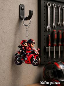 [2D Flat]2D Flat Mini Motorcycle Rider With Passenger Keychain Pendant - Cute Couple Motorcycle Keychain, Suitable For Car Keys, Backpacks, Phone Accessories - Acrylic Motorcycle Gift (Souvenir For Enthusiasts) Couple Style, Travel Accessory, Beach Party Decoration, Daily Fashion Accessory, Perfect Gift For Halloween, Mother's Day, Christmas, Back To School, Wedding, Graduation - As Shown In the Picture - View 1