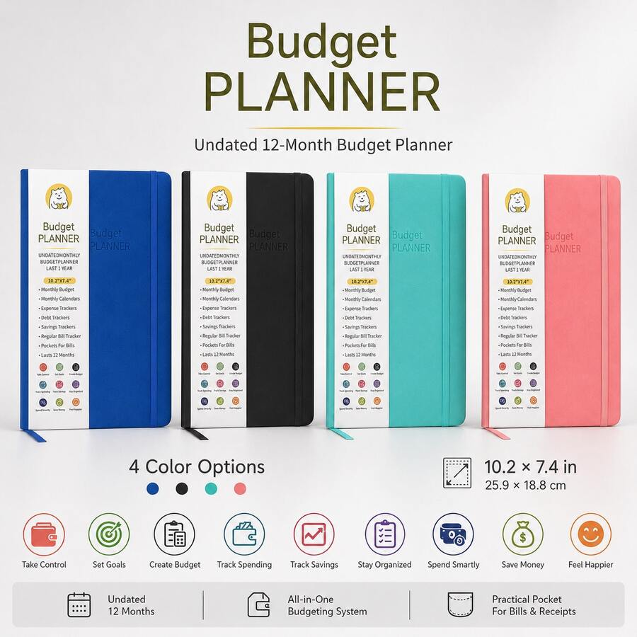 1pc Undated Budget Planner Notebook, 12-Month Financial Organizer, Monthly Budget & Expense Tracker, Savings And Debt Planner, - 8166 - View 1