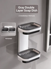 1pc Wall-Mounted Soap Holder, Modern Minimalist Style, High-Quality Durable ABS-PP Composite Material, Double-Layer Drainage Tray, Horizontal And Vertical 2-Way Installation Design, Bathroom Sink Soap Storage Organizer, Home Bathroom Decor, Suitable For Winter - Soap Box - View 10