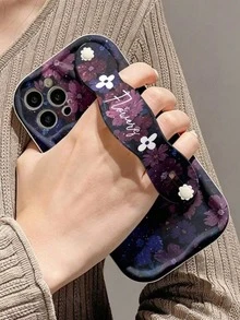 1pc Fashionable Wristband Floral Print Thick Anti-Drop Phone Case With Kickstand Function, Compatible With Apple Series - Multicolor - View 3