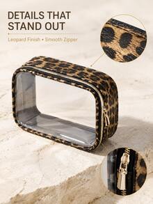 1pc Leopard Print Transparent Makeup Bag, Large Capacity Clear Cosmetic Storage Pouch, Portable Zipper Travel Toiletry Organizer, Suitable For Cosmetics, Brushes And Bottled Products, Women's Vacation And Hotel Accessories - Multicolor - View 5