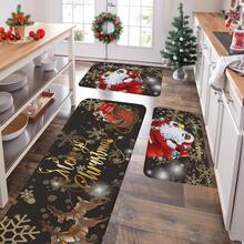 1/2/3pcs Christmas Theme Kitchen Rug, Flannel Kitchen Rug Comfortable Soft Absorbent Non-Slip Machine Washable With Non-Slip Backing Suitable For Multiple Scenes Entrance Living Room Bedroom Kitchen Dining Room Bathroom Laundry Room Hallway Home Decor Christmas Holiday Decoration Multi-Functional Mat - Multicolor - View 4