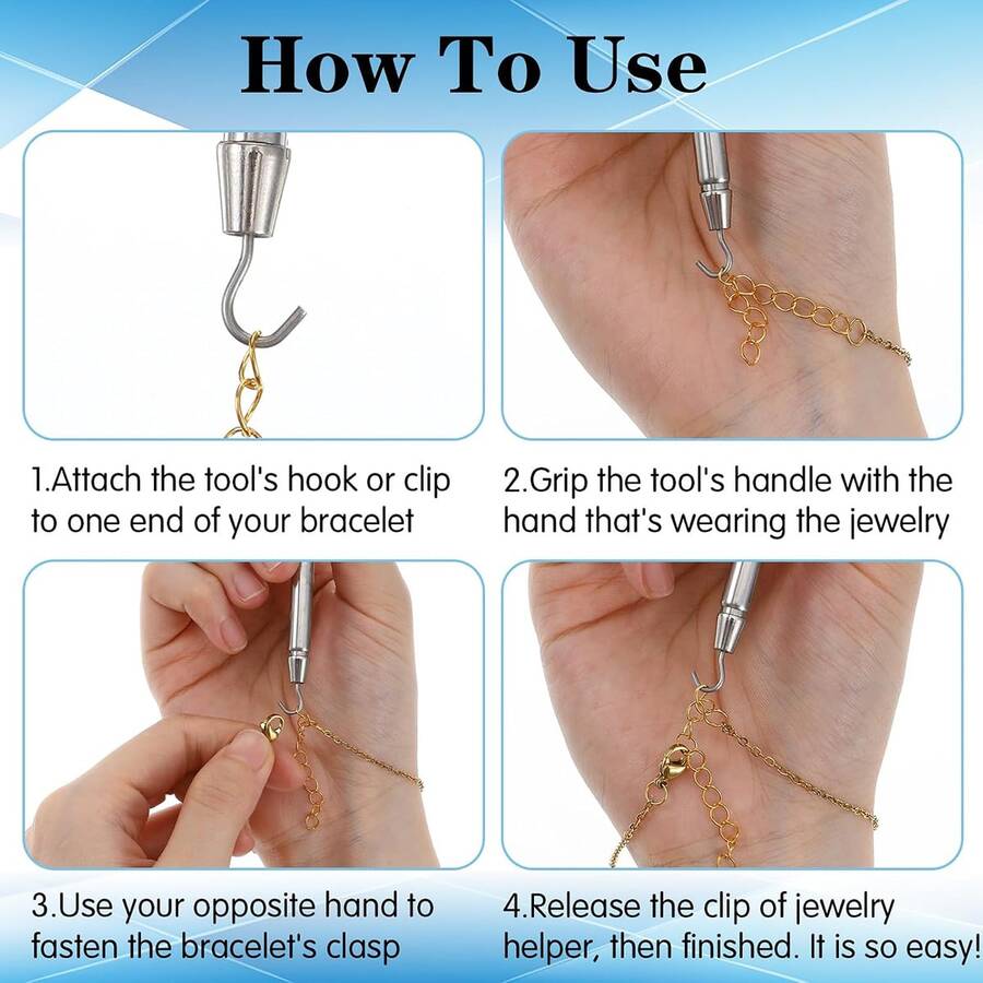 Bracelet Wearing Assistant, Retractable Metal Hook Jewelry Clasp Helper, Multi-Color Silicone Handle, Bracelet Wearing Tool For Women