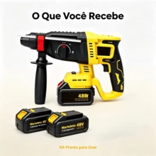 Conjunto de Furadeira de Impacto Sem Fio 48V 3 em 1: Furadeira de Impacto e Martelo Hidráulico Profissional | Bateria recarregável de alta potência para concreto, paredes, alvenaria, construção e reformas - Amarelo - Visão 8