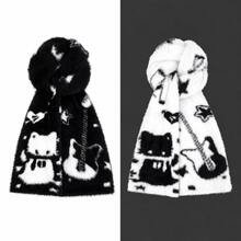 1pc Autumn Style Scarf Shawl, Winter Warm Skin-Friendly Neck Warmer, Black And White Plush, Suitable For Daily Wear - Multicolor - View 5