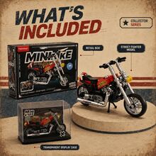 Mini Motorcycle Building Blocks Set With Acrylic Display Case, Collectible Retro Street Bike Model Kit, Desk Decor Gift - Red - View 7