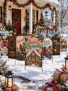 1pc 30*45cm Christmas Garden Flag, Red Cardinal Gingerbread House ...