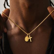 1pc Fashion Cross Oval Mary Mama Pendant Stainless Steel Chain Necklaces For Men - Cross - View 2