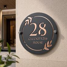 Custom Round 3D Hollow Acrylic Address Sign, With Cut-Out Leaf Pattern, 2 Nails For Fixing, Easy Outdoor Installation, Personalized Entrance Sign, Suitable For Houses And Apartments - Multicolor - View 4