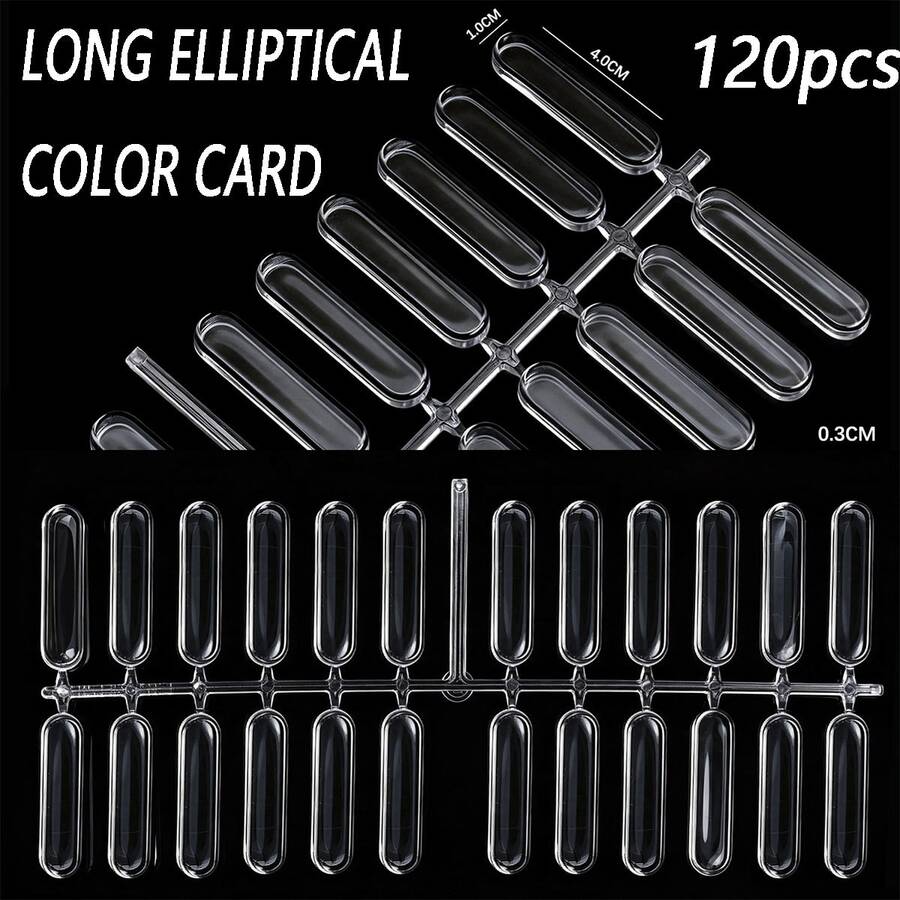 24/48/120pcs Long Oval Nail Plate, Long Oval Pea Color Card, Solid Bead Artwork Style Nail Color Board Practice, Nail Practice Tools, Nail Color Card - Clear - View 1