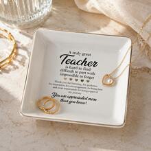 1pc Teacher Appreciation Quote Ceramic Jewelry Dish, Square Trinket Tray With Inspirational Thank You Message And Heart Accents, Gift For Teachers, Classroom Or Desk Decor - Multicolor - View 5