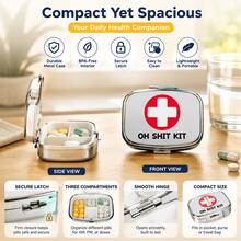 Square Pill Box, Printed With Capsule, Tablet, Letter, Medicine Bottle Patterns, Portable Medicine Storage Compartment, Mini Metal Storage Box, Portable Jewelry And Pill Box, Travel Pill Box, Large Capacity Compartment, Weekly Medicine Organizer Box - Multicolor - View 3