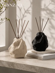 1pc Beige Spotted/White/Black Rock Texture Aromatherapy Diffuser Bottle, Bedroom Bedside Table Reed Diffuser Stick Holder, Wabi-Sabi Style Cozy Sleep Fragrance Decor - Ins-style Rock Aroma Diffuser Bottle - View 4