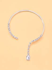 outingfit 1pc New Rotating Collar Necklace, Minimalist High-End Rhinestone Choker Collarbone Chain Accessory - Silver - View 8