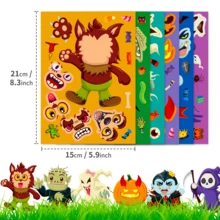 Halloween Kids Face-Swap Interactive Puzzle 6-Piece Set, Cartoon Werewolf Ghost Vampire Pumpkin Grim Reaper 6 Styles, Children's Free Combination Eyes Mouth Nose Face-Changing Interactive Toy, Can Be Stuck On Notebooks Water Cups Pumpkins Windows Walls Gift Boxes - Multicolor - View 8