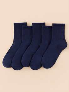 4 Pairs Unisex Solid Color Mid-Calf Socks In Brown, Navy Blue, Festive Red And Fashion Blue, High Elasticity, Comfortable, Breathable, Sweat-Absorbent, Suitable For Commuting And Holidays, All Season Wear - Multicolor - View 2
