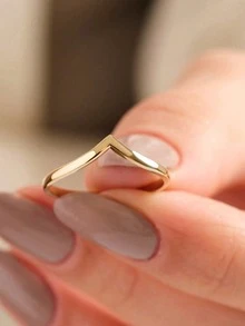ESBERRY 1pc S925 Sterling Silver V-Shaped Engagement/Wedding Ring, Women's Promise/Eternity Ring, Exquisite Jewelry Gift - Gold - View 3