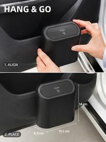 1pc Black Press Lid Hanging Car Trash Can, Compact Mini Door Mounted Waste Bin, Portable Car Garbage Basket & Multi-Function Storage Organizer Box, Easy Clean Car Interior Accessory, Suitable For Front And Rear Doors, SUV, Sedan And Truck - Multicolor - View 6