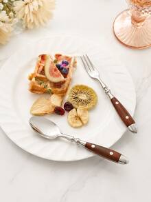 1 Walnut Two-Riveted Cutlery Set, Light Luxury High-End Stainless Steel Dinner Knife, Fork, Spoon, Salad Fork, Teaspoon, Ice Cream Spoon, High-Value Practical Household Restaurant Wooden Handle Knife, Fork, Spoon - View 7
