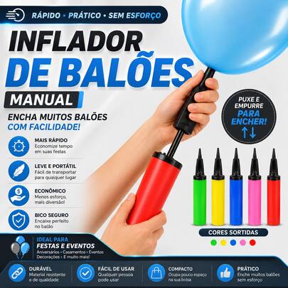 Bomba de Ar Manual para Balões e Bexigas Enchedor Portátil Rápido para Festas e Decoração