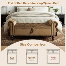 Storage Bench 133cm, Velvet Fabric Storage Box, Indoor Footstool, Bed Bench, Storage Chest With Armrests For Living Room, Bedroom, Hallway - Brown - View 3