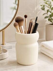 1pc Minimalist Makeup Brush Holder, Rounded Cosmetic Organizer Cup For Makeup Brushes Lipstick Eyeliner Eyebrow Pencil And Beauty Tools, Aesthetic Vanity Desktop Storage For Dressing Table Bedroom Bathroom Countertop Decor - Multicolor - View 4