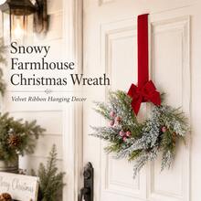 1pc Snowy Christmas Wreath With Bow And Long Hanging Strap, Green Foliage And Red Berries Holiday Wreath, Suitable For Door, Wall, Window, Cabinet, Entryway, Farmhouse Style Home And Winter Christmas Decor - Multicolor - View 6