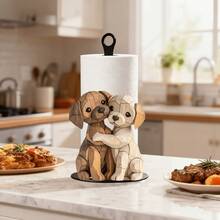 1pc 2D Acrylic Animal Kitchen Paper Towel Holder, Cute Puppy Design, Cling Film Storage, Kitchen Living Room Bathroom Paper Towel Storage Rack, Valentine's Day Hugging Puppy, Paper Towel Not Included - Multicolor - View 3