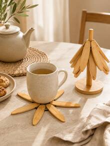 1 Set Christmas Tree Shaped Wooden Heat-Resistant Mat, Brown And Beige Foldable Heat-Resistant Table Mat, Suitable For Turkey, Hot Soup, Pot Support, Kitchen Countertop Use, Holiday Dining Decoration, Christmas Party And Winter Gathering - View 4