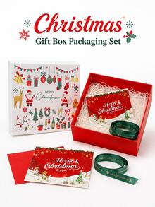 1pc Christmas Gift Box With Card And Raffia Filler, Decorative Holiday Gift Packaging Box With Ribbon, Reusable Home Christmas Party Holiday Gift Box - Multi-color - View 1