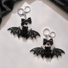 Gothic Bat Bear Keychain, Halloween Black Wing Bag Charm, Cute Bow Pendant, Flocked Material Bag Accessory, Dark Style Phone Charm - Multicolor - View 1