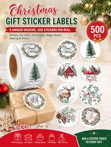 1500PCS/3ROLL Watercolor Christmas Round Stickers Roll, Self‑Adhesive Labels For Gift Sealing Decor - Multicolor - View 1