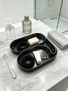 3D Printed Dual-Compartment Oval Storage Tray, Black And White, Entryway Key & Jewelry Organizer, Vanity Ring & Earring Holder, Desktop Organizer For Earphones, Perfume And Small Items, Minimalist Ins Style Home Decor - Multicolor - View 13