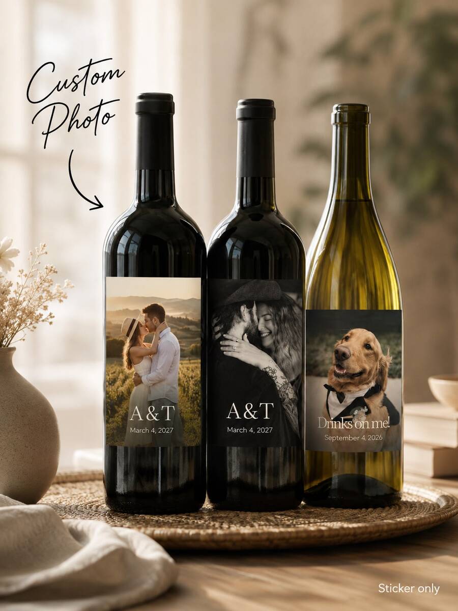 Custom Photo Wine Labels - Personalized Wedding Bottle Labels With Name And Date, Waterproof Anniversary Party Stickers - Multicolor - View 1