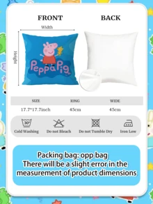 Peppa Pig بطانية وسادة رمي بتصميم شخصية مربعة عصرية، خلفية زرقاء ساطعة بنمط موجي مع زخرفة دب تيدي، غلاف وسادة من البوليستر المتين والخفيف الوزن، بطانية وسادة ديكوري للأريكة، هدية مثالية - متعدد الألوان - مشاهدة 3