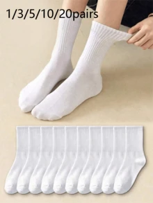 20/10/5/3/1 Pairs Multi-Pack All-Season Women's Mid-Calf Socks, Color-Fast Casual Breathable Pure Cotton Socks, Soft Comfortable Fuzzy Socks, Black And White, Suitable For Daily Wear, Home, Office, School, Sports, Women's Long Socks - White - View 5