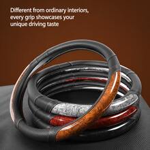 1PC PU Leather & Peach Wood Texture Car Steering Wheel Cover, Wear-Resistant & Non-Slip, Inner Ring Design, All-Season Use, Holiday Gift, Car Interior Accessory, Fits 38cm/15inch - Multicolor - View 2