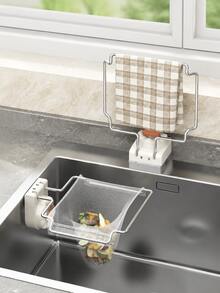 1pc Strainer Rack + 50pcs Mesh Bags, Kitchen Suction Cup Strainer Rack, High-Quality Kitchen Sink Strainer Filter, Dishwashing Filter, Strainer Rack, Cloth Rack, Kitchen Storage And Organization, Filter Kitchen Waste, Leftovers And Household Trash. Ideal For Kitchen Cleaning, Home Organization And Thanksgiving Gift. - View 2