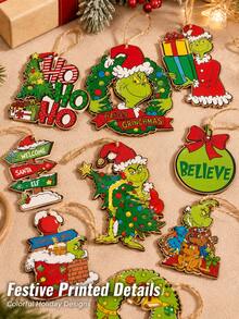 The Grinch 24pcs Christmas Tree Ornament Set, Holiday Character Design Hanging Decorations, Cute Wooden Christmas Tree Pendants, Suitable For Christmas Tree, Home Party Decor And Seasonal Display, Holiday Gift For Fans, Friends, Family And Adults - Multi-color - View 7