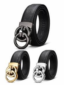 1pc Men's Letter Automatic Buckle Belt: Luxury Embossed PU Leather Belt With Adjustable Automatic Lock Buckle, 3 Buckle Color Options, Y2K Western Style Belt - Multicolor - View 9
