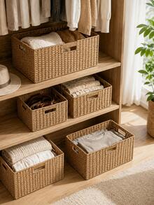 Wicker Baskets For Organising Pack Of Nesting Storage Baskets For Shelves Wicker Storage Baskets For Bathroom Shelf Handwoven Storage Basket, Solid Color Storage Box, Organizer For Desk, TV Stand, Bedroom Wardrobe, - Multicolor - View 10